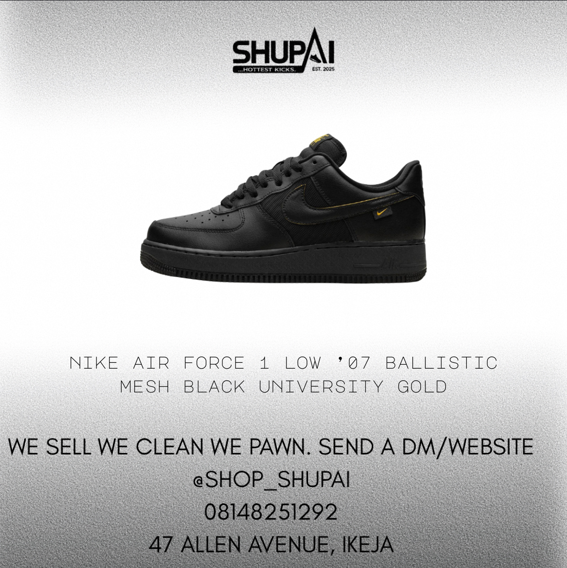 Nike Air Force 1 Low ’07 Ballistic Mesh Black University Gold